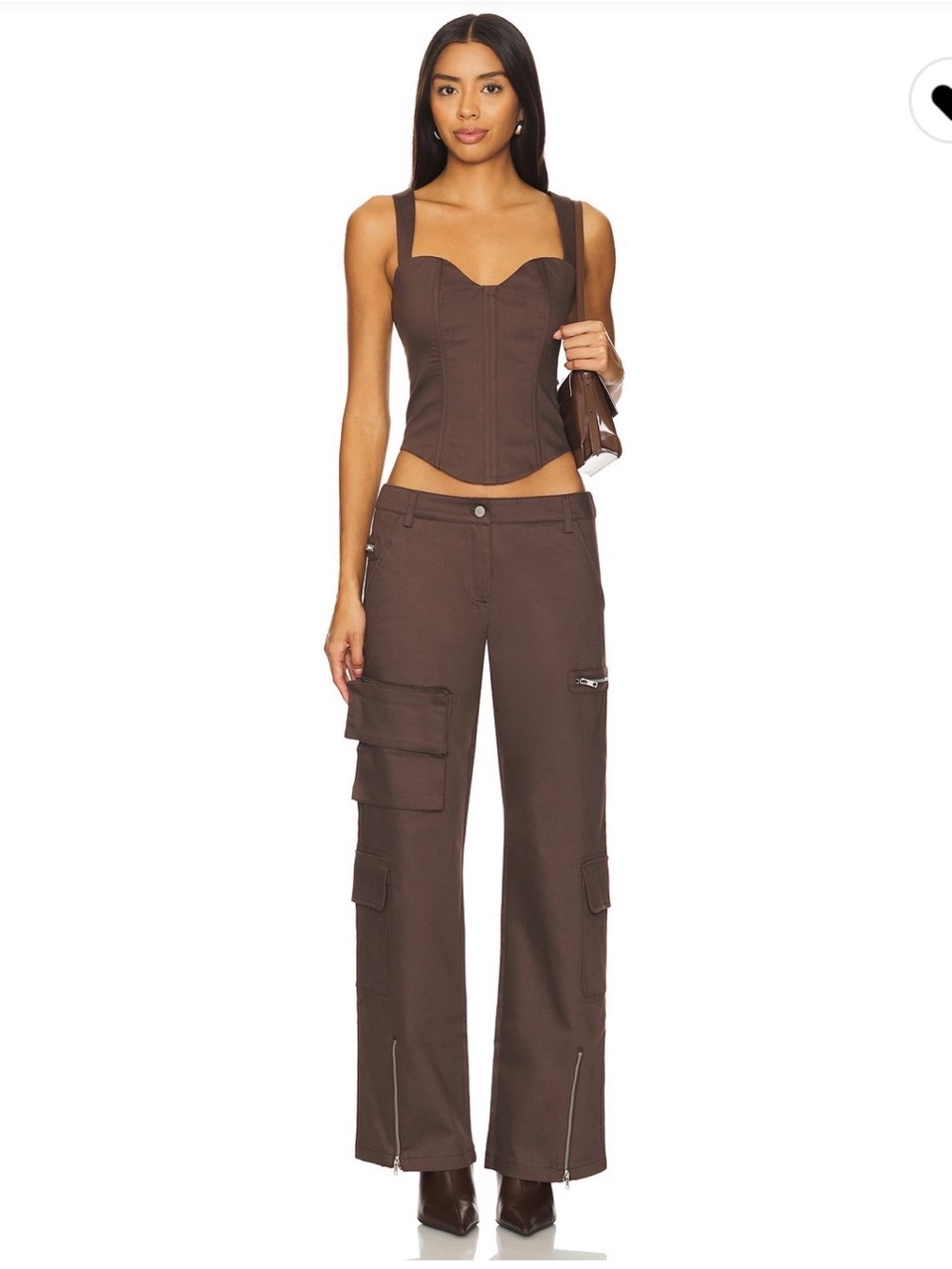 BY.DYLN Women’s Brown Cargo Wide-Leg Pants and Bustier Top- Set